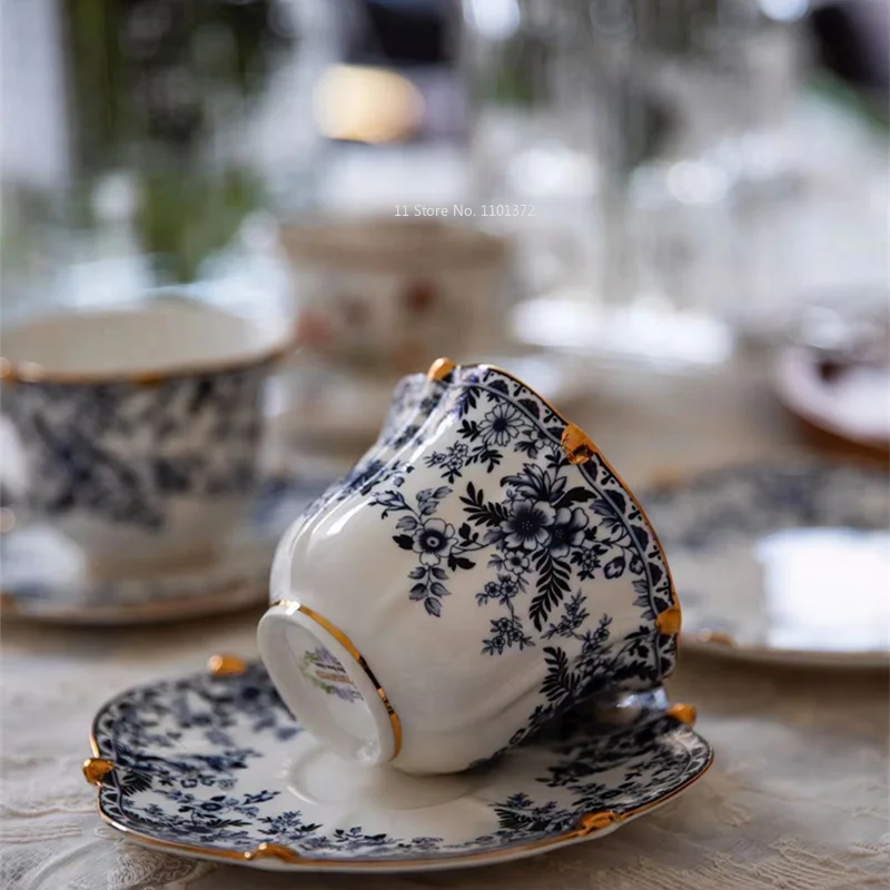 Elegant Blue and White Tea Cups and Saucers Set for Tea Lovers
